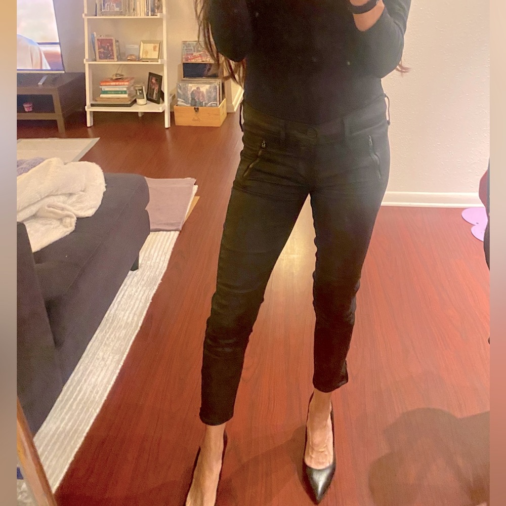Chic meets rock n roll waxed denim moto knee look